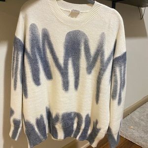 Le Lis Cream Sweater with Blue Pattern